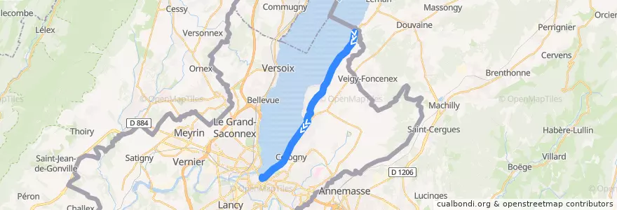 Mapa del recorrido Bus E: Hermance → Rive de la línea  en Geneva.