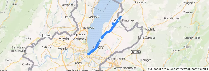 Mapa del recorrido Bus G: Veigy-Douane → Rive de la línea  en Cenevre.