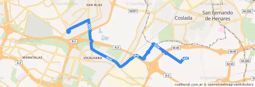 Mapa del recorrido Bus SE723: Alsacia - El Cañaveral de la línea  en Madrid.