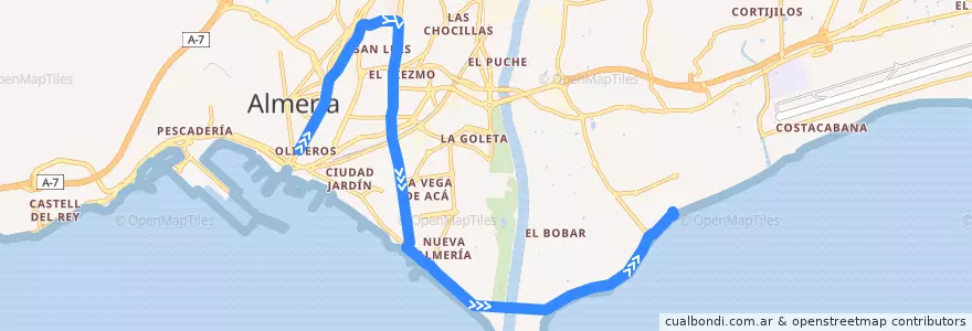 Mapa del recorrido L12: Zapillo - Universidad - Nueva Andalucía de la línea  en Almería.