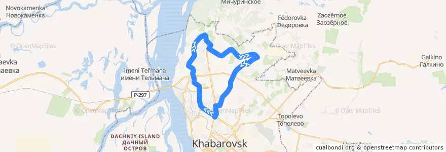 Mapa del recorrido Автобус 46В: Посёлок Берёзовка - Больница №10 - Дачи - Посёлок Берёзовка de la línea  en Khabarovsk.