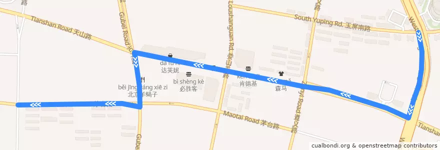 Mapa del recorrido 519路 中山公园-航华新村 de la línea  en 長寧区.