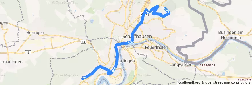Mapa del recorrido Bus 1: Waldfriedhof => Herbstäcker de la línea  en Шаффхаузен.