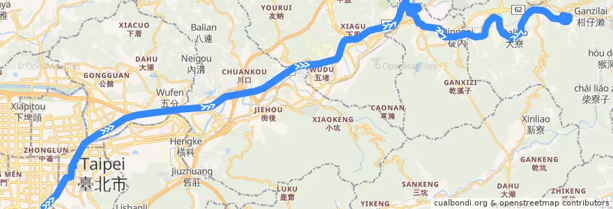 Mapa del recorrido 國道客運2025台北-瑞芳線 (往瑞芳) de la línea  en تايوان.
