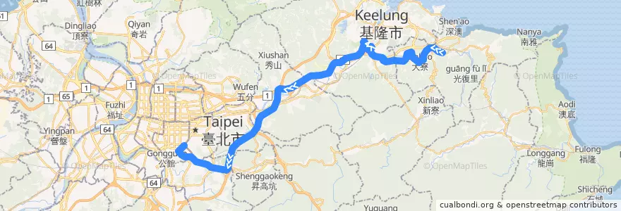 Mapa del recorrido 國道客運2025台北-瑞芳線 (往台北) de la línea  en Taiwan.