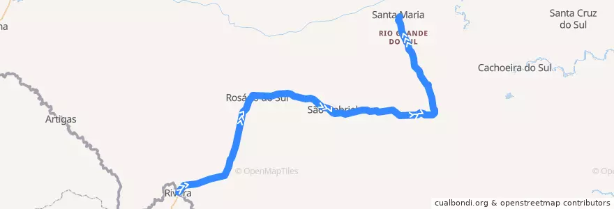 Mapa del recorrido Livramento → Santa Maria de la línea  en Río Grande del Sur.