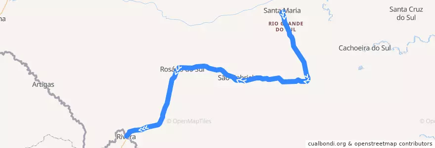 Mapa del recorrido Santa Maria → Livramento de la línea  en ريو غراندي دو سول.