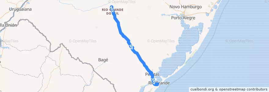 Mapa del recorrido Santa Maria → Rio Grande de la línea  en ریو گرانده جنوبی.
