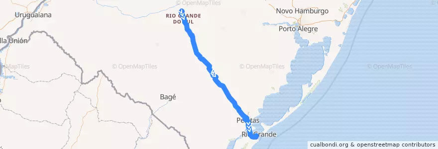 Mapa del recorrido Santa Maria → Rio Grande de la línea  en ريو غراندي دو سول.