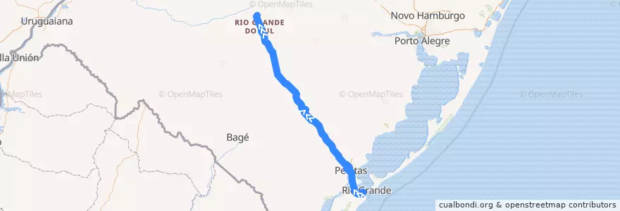 Mapa del recorrido Rio Grande → Santa Maria de la línea  en Rio Grande do Sul.