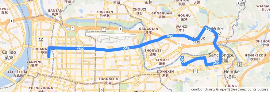 Mapa del recorrido 臺北市 民權幹線 南港->臺北橋 de la línea  en تایپه.