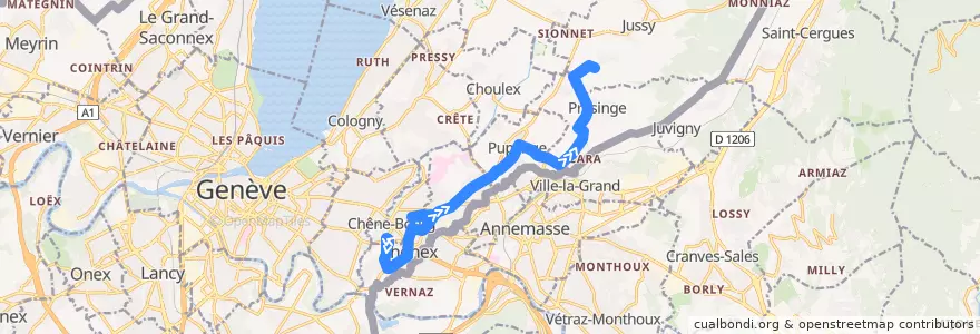 Mapa del recorrido Bus 37: Sous-Moulin → Lullier de la línea  en Ginevra.