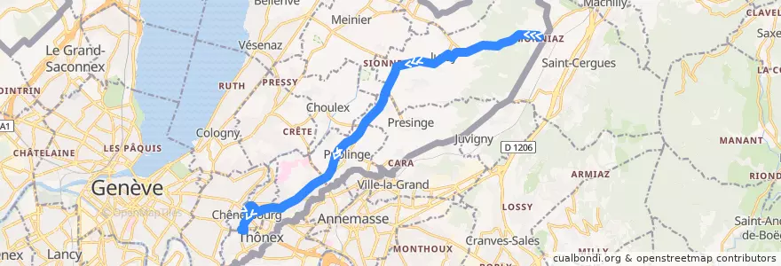 Mapa del recorrido Bus 32: Monniaz → Sous-Moulin de la línea  en جنيف.