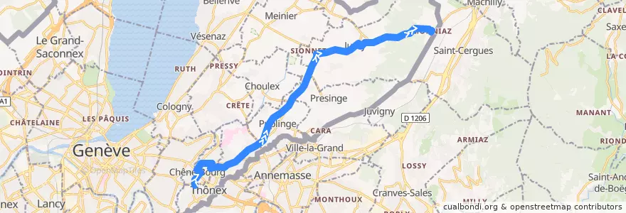 Mapa del recorrido Bus 32: Sous-Moulin → Monniaz de la línea  en Genève.