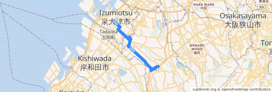 Mapa del recorrido 344: 泉大津駅前-和泉中央駅 de la línea  en 大阪府.