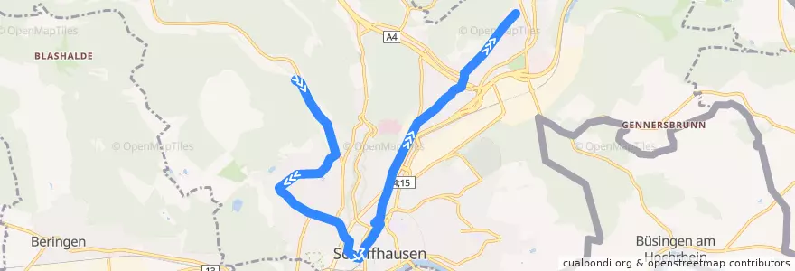 Mapa del recorrido Bus 3: Sommerwies => Krummacker de la línea  en Schaffhouse.