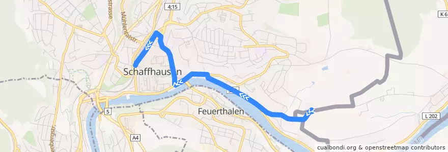 Mapa del recorrido Bus 8: Im Freien => Schaffhausen Bahnhof de la línea  en Escafusa.
