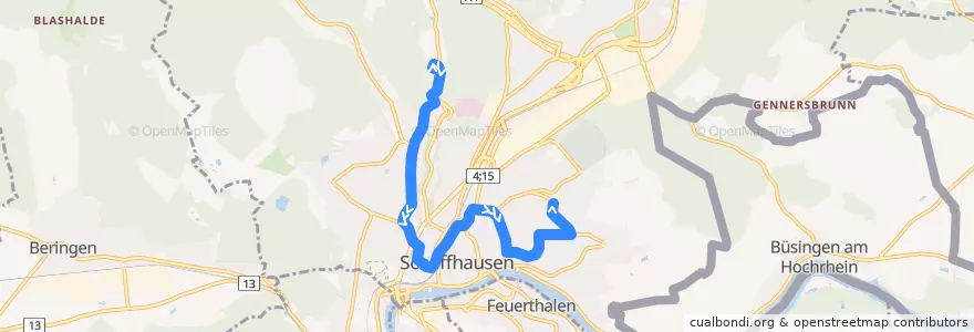 Mapa del recorrido Bus 4: Birch => Gruben (Weg A) de la línea  en Schaffhouse.