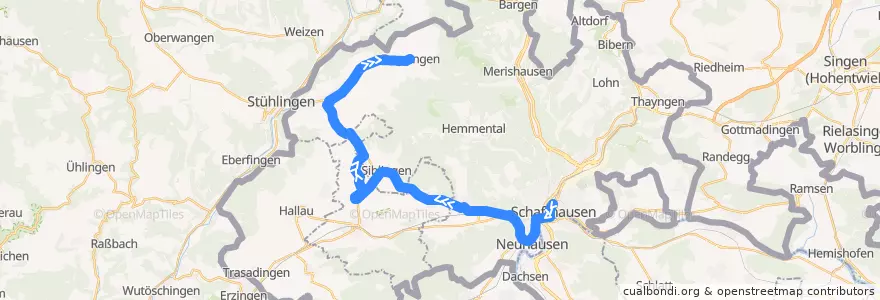 Mapa del recorrido Bus 21: Schaffhausen => Beggingen (Weg A) de la línea  en Schaffhausen.