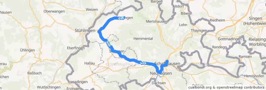 Mapa del recorrido Bus 21: Beggingen => Schaffhausen (Hauptweg) de la línea  en Шаффхаузен.