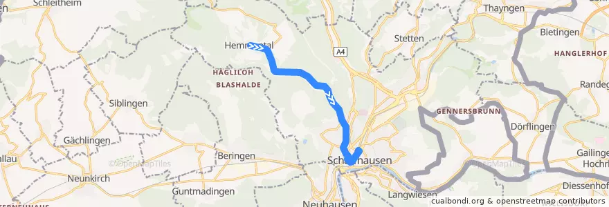 Mapa del recorrido Bus 22: Hemmental, Dorfplatz => Schaffhausen, Bahnhof de la línea  en Schaffhausen.