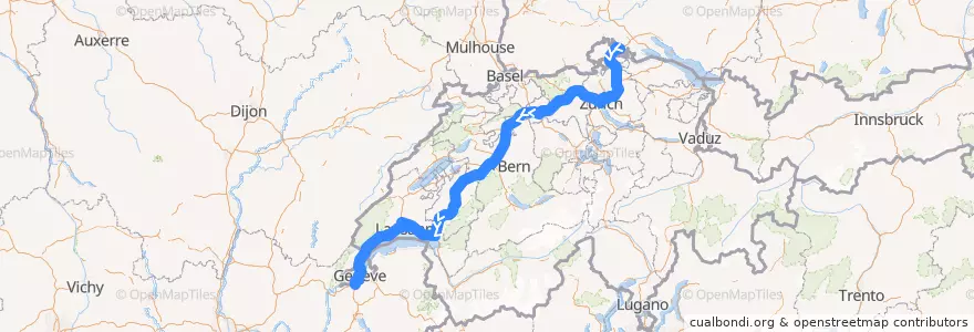 Mapa del recorrido Flixbus 306: Ulm, Eberhard-Finckh-Straße => Lyon, Perrache de la línea  en Svizzera.