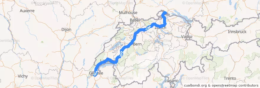 Mapa del recorrido Flixbus 306: Lyon, Perrache => Ulm, Eberhard-Finckh-Straße de la línea  en Zwitserland.