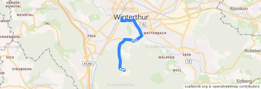 Mapa del recorrido Bus 12: Bruderhaus → Archstrasse/HB de la línea  en Winterthur.