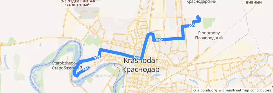Mapa del recorrido Автобус №11: Юбилейный микрорайон => микрорайон "Губернский" de la línea  en Krasnodar Municipality.