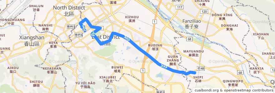 Mapa del recorrido 藍1區 竹中→火車站 de la línea  en 東區.