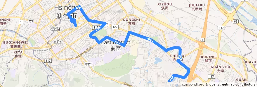 Mapa del recorrido 2支 交大→火車站（繞建功路） de la línea  en 東區.