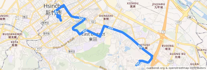Mapa del recorrido 2 交大→火車站 de la línea  en 東區.
