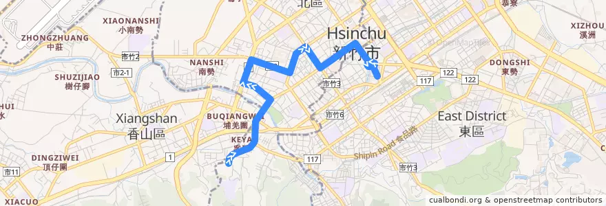 Mapa del recorrido 10 成德高中→總站 de la línea  en Hsinchu.