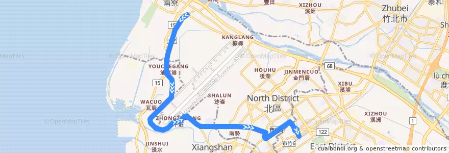 Mapa del recorrido 11甲 上寮→火車站 de la línea  en 新竹市.