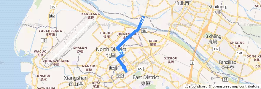 Mapa del recorrido 12 莊厝→總站 de la línea  en Hsinchu.