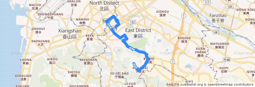 Mapa del recorrido 20支 總站→普天宮（繞建華國中） de la línea  en East District.