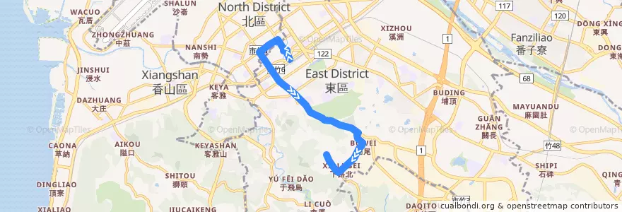 Mapa del recorrido 20 普天宮→總站 de la línea  en 둥구.