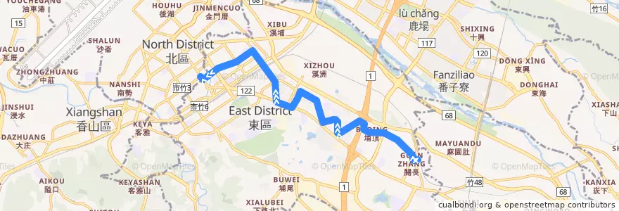 Mapa del recorrido 52支 市政府→新莊車站（經建功路）(繞國軍新竹醫院) de la línea  en 東區.