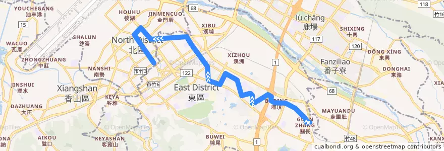 Mapa del recorrido 52支 新莊車站→市政府（經建功路）(繞國軍新竹醫院) de la línea  en 新竹市.
