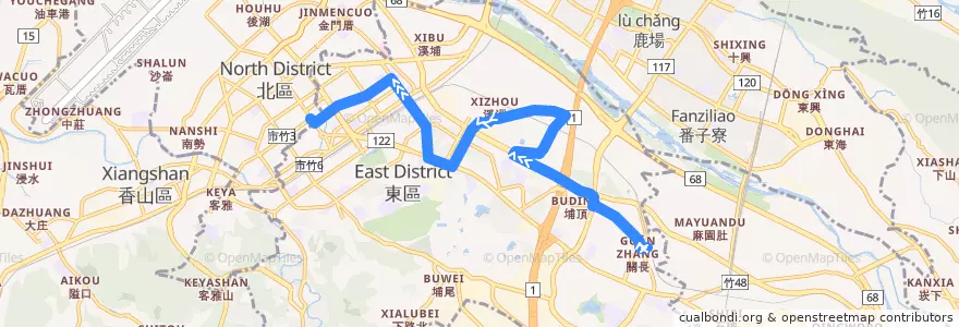 Mapa del recorrido 53 市政府→新莊車站（經九甲埔） de la línea  en 東區.