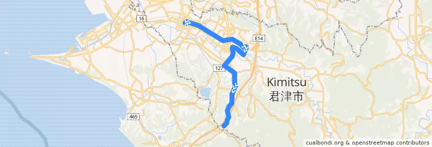 Mapa del recorrido 小糸川循環線（外回りコース・君津駅南口始発） de la línea  en 君津市.