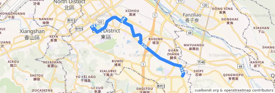 Mapa del recorrido 世博3號 金山公園→後站 de la línea  en 東區.