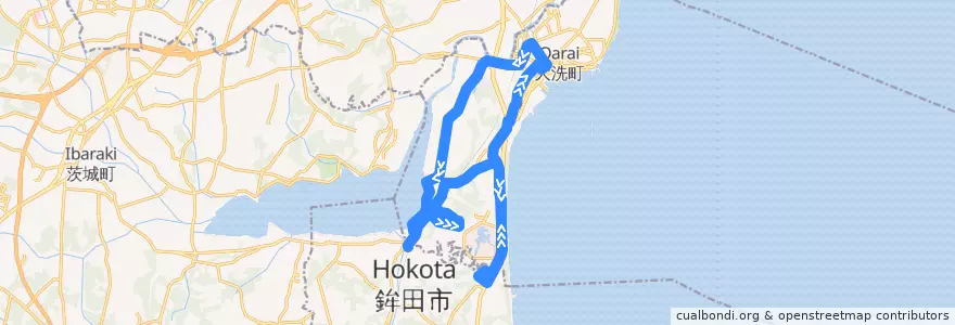 Mapa del recorrido 大洗町じんぐりバスなっちゃん号（神山先回り） de la línea  en Oarai.