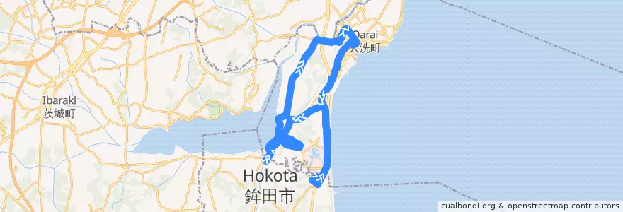 Mapa del recorrido 大洗町じんぐりバスなっちゃん号（夏海先回り） de la línea  en 大洗町.