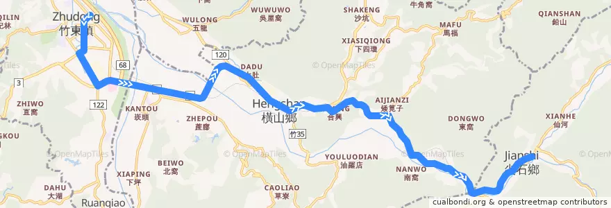 Mapa del recorrido 新竹縣快捷公車6號(竹東火車站→尖石鄉公所) de la línea  en 신주 현.