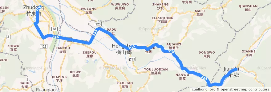 Mapa del recorrido 新竹縣快捷公車6號(尖石鄉公所→竹東火車站) de la línea  en Comté de Hsinchu.
