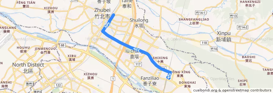 Mapa del recorrido 5900 高鐵快捷公車 竹北火車站→高鐵新竹站 de la línea  en Zhubei.