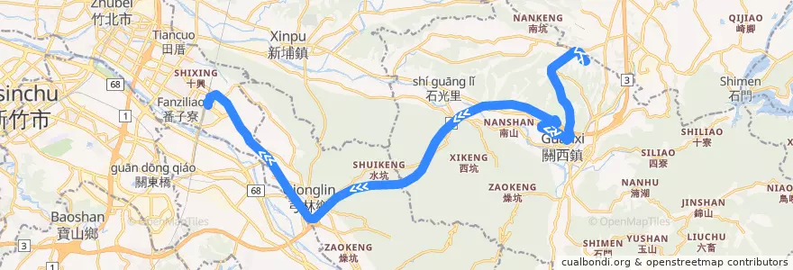 Mapa del recorrido 觀光2號 六福村主題遊樂園→高鐵新竹站 de la línea  en Comté de Hsinchu.