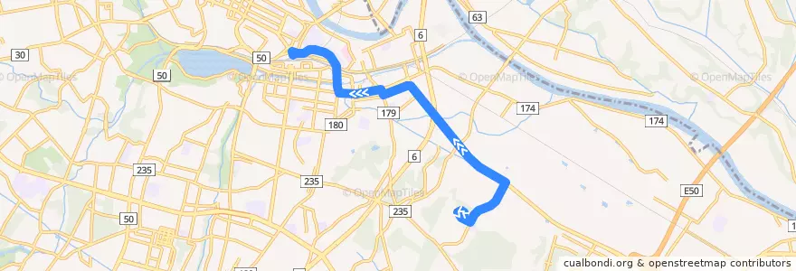 Mapa del recorrido 茨城交通バス55系統 水戸中央病院⇒水戸駅 de la línea  en Mito.