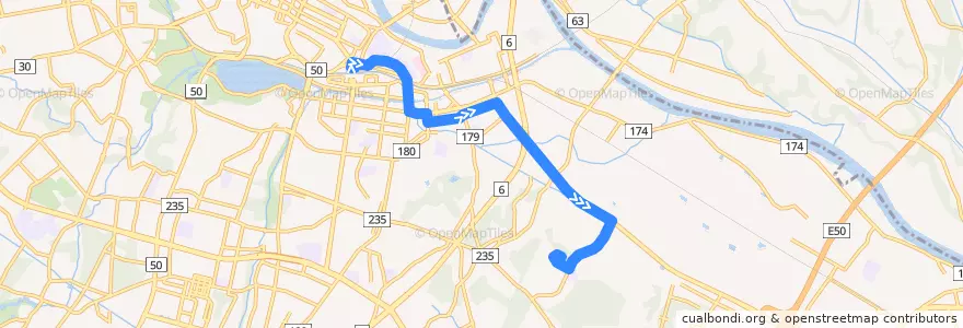 Mapa del recorrido 茨城交通バス55系統 水戸駅⇒水戸中央病院 de la línea  en 水戸市.